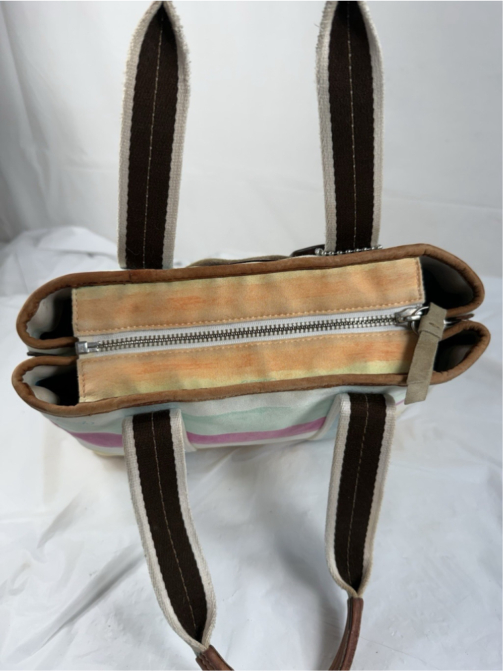 Vintage Coach Hamptons Y2K Watercolor Pastel Stripes Tote - Picture 12 of 16